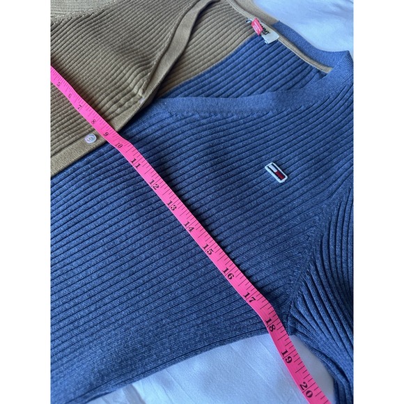 Y2K Inspired Colorblock Tommy Jeans Women's Cropped Button Down Cardigan Size L - Picture 6 of 8